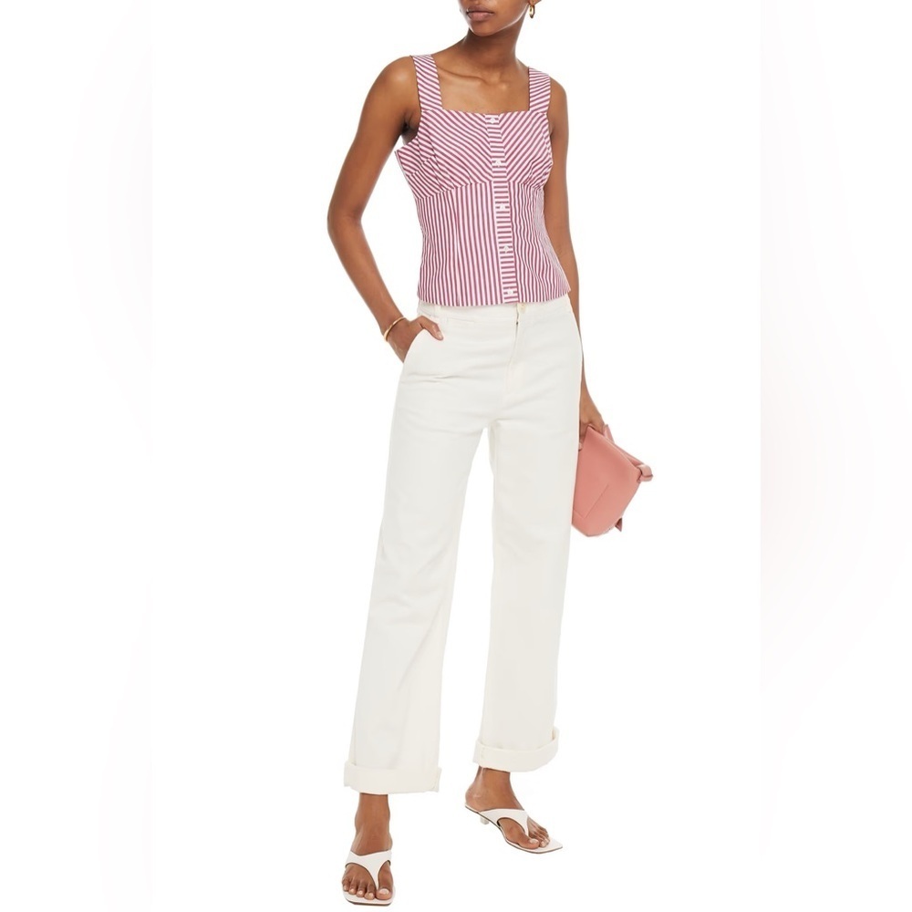 MAJE Loussie Square Neck Striped Tank Top In Red/white